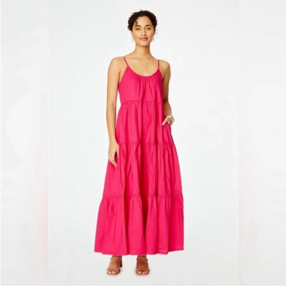 ROLLER RABBIT Dakota Hot Pink Sleeveless Tiered Maxi Dress w Pockets